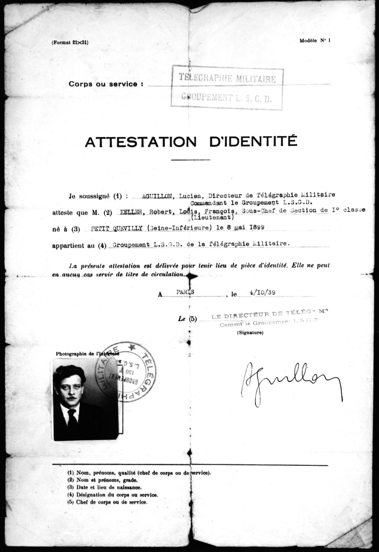 1939.10.04IdentiteMilitaireRobertKeller